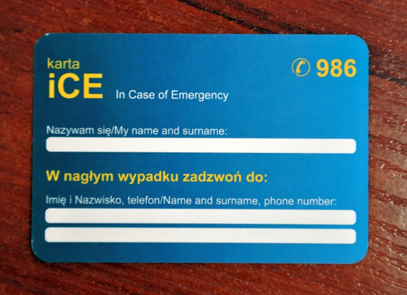 Karta ICE (ang. In case of emergency- w nagłym przypadku)